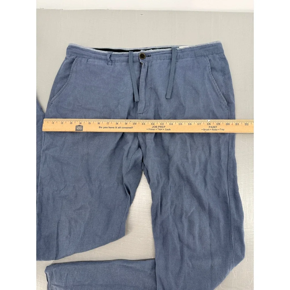 Springfield Mens Blue Linen‎ Blend Drawstring Chino Pants Straight Leg Casual L